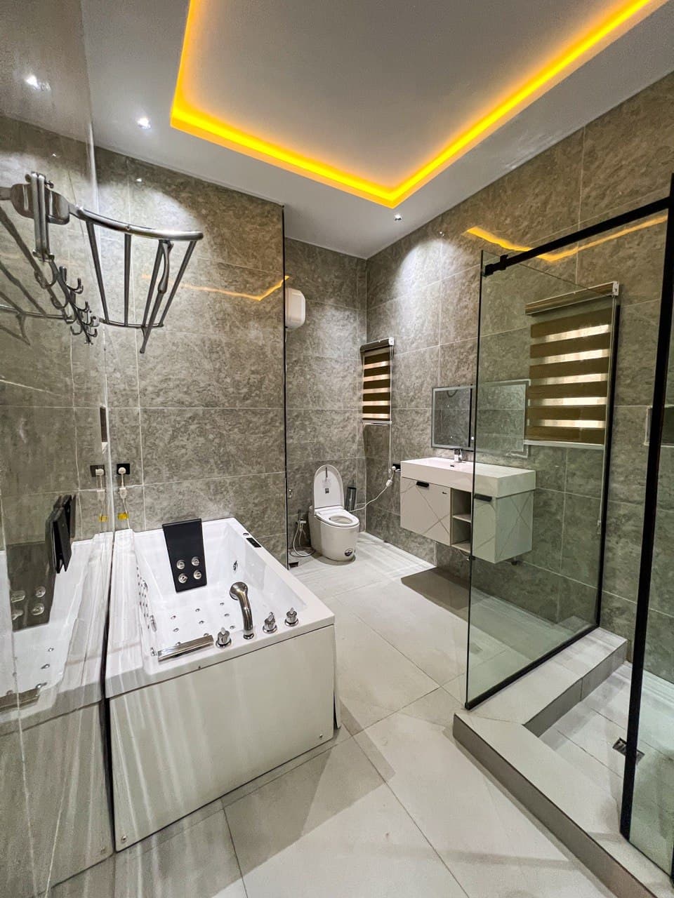 Commercial interior with wooden surfaces and shelving