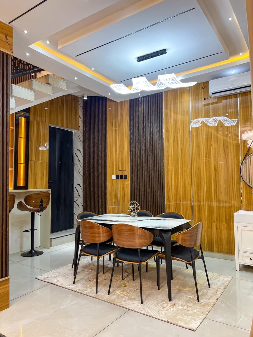 Residential workspace with accent lighting